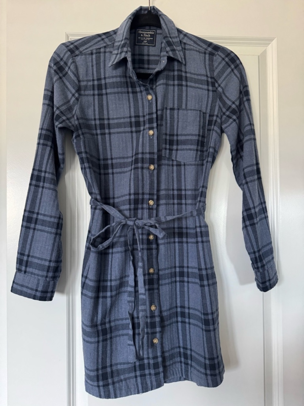 Abercrombie & Fitch Blue‎ Plaid Button-Front Flannel Shirt Dress